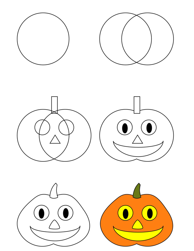Les étapes pour dessiner une citrouille d'Halloween pour les débutants.