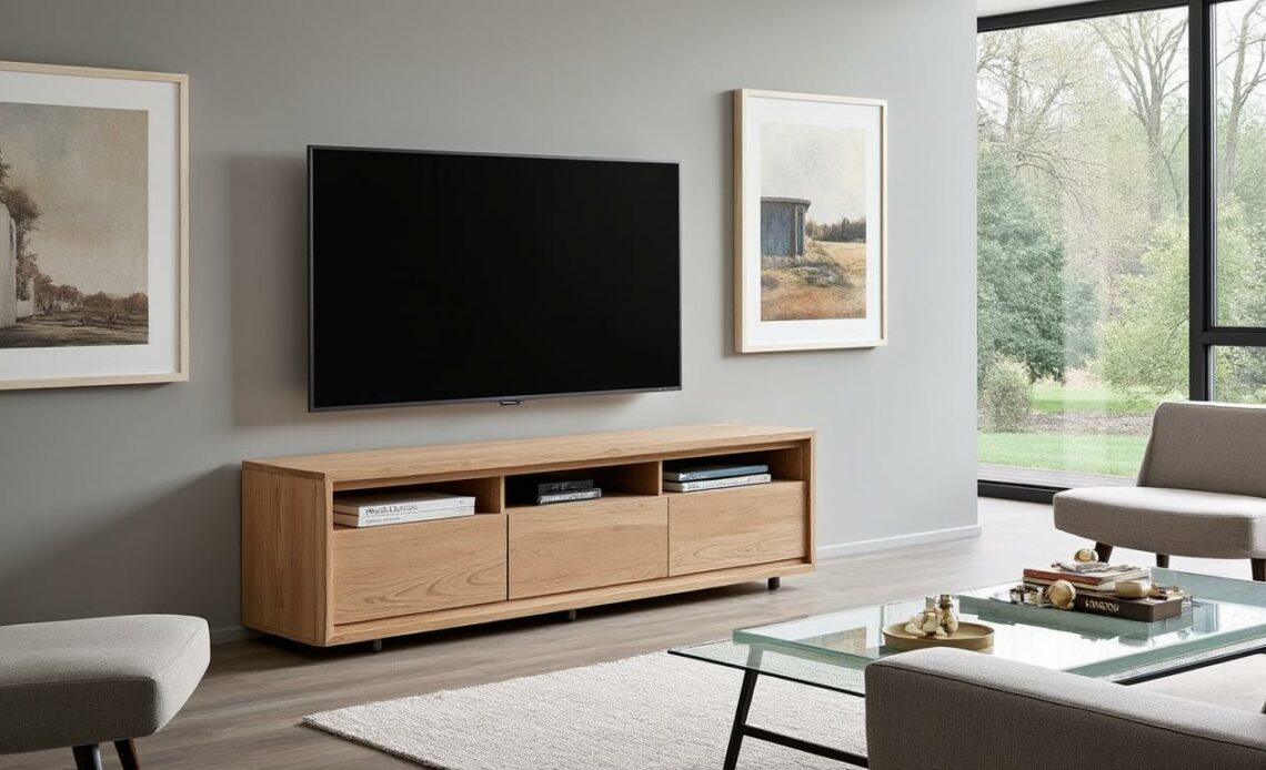 découvrez le meuble tv forum 9837patv en chêne dakota, un incontournable des tendances déco. alliant élégance et praticité, ce meuble apporte une touche moderne et chaleureuse à votre intérieur, tout en offrant un espace de rangement optimal pour tous vos équipements audiovisuels.