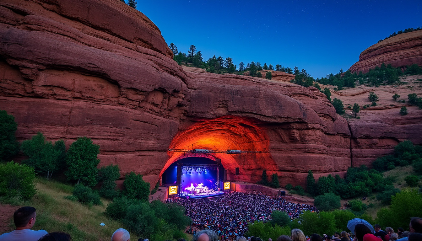 découvrez le red rocks amphitheatre au colorado, un lieu mythique où concerts inoubliables et paysages naturels spectaculaires se rencontrent pour offrir une expérience musicale unique aux états-unis.