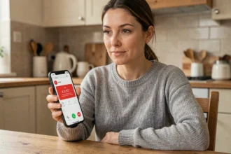 Femme bloquant un numéro indésirable sur smartphone avec une application de filtrage d'appels